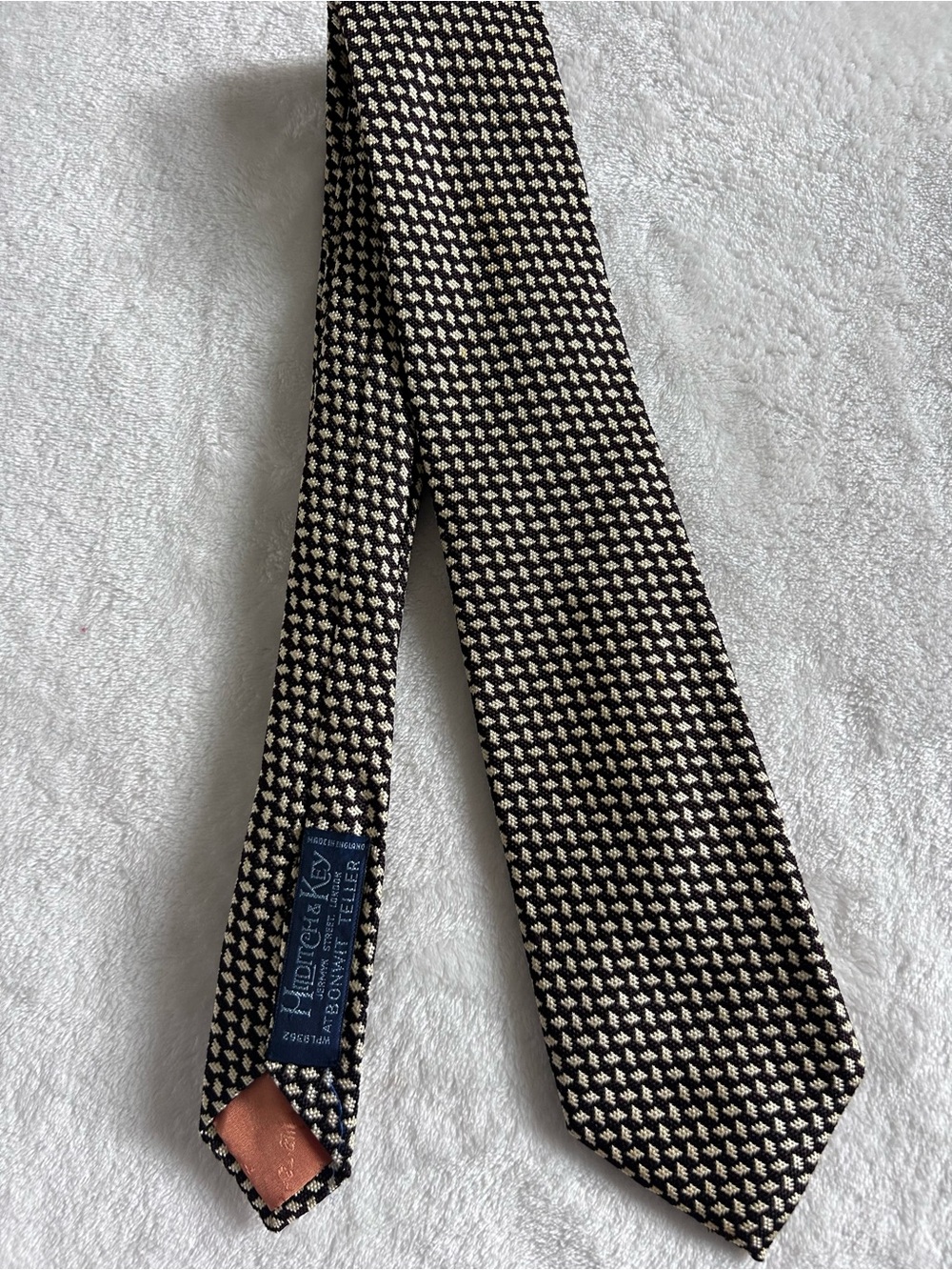 Hilditch & Key London Dark Brown Cream Pure Silk Tie Made in England Luxury